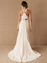 Halter Wedding Dress Sleeveless Bows Bridal Gowns With Train