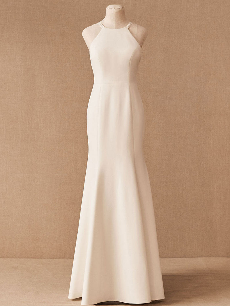 Halter Wedding Dress Sleeveless Bows Bridal Gowns With Train