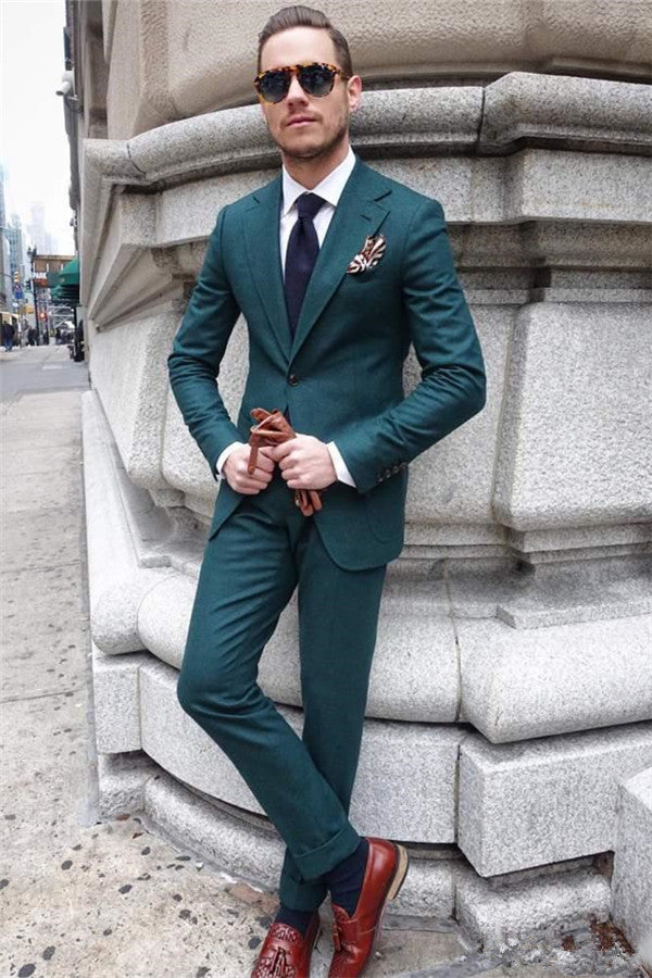 Hunter Green Slim Fit Prom Tuxedos Two Pieces Groom Formal Suits for Men