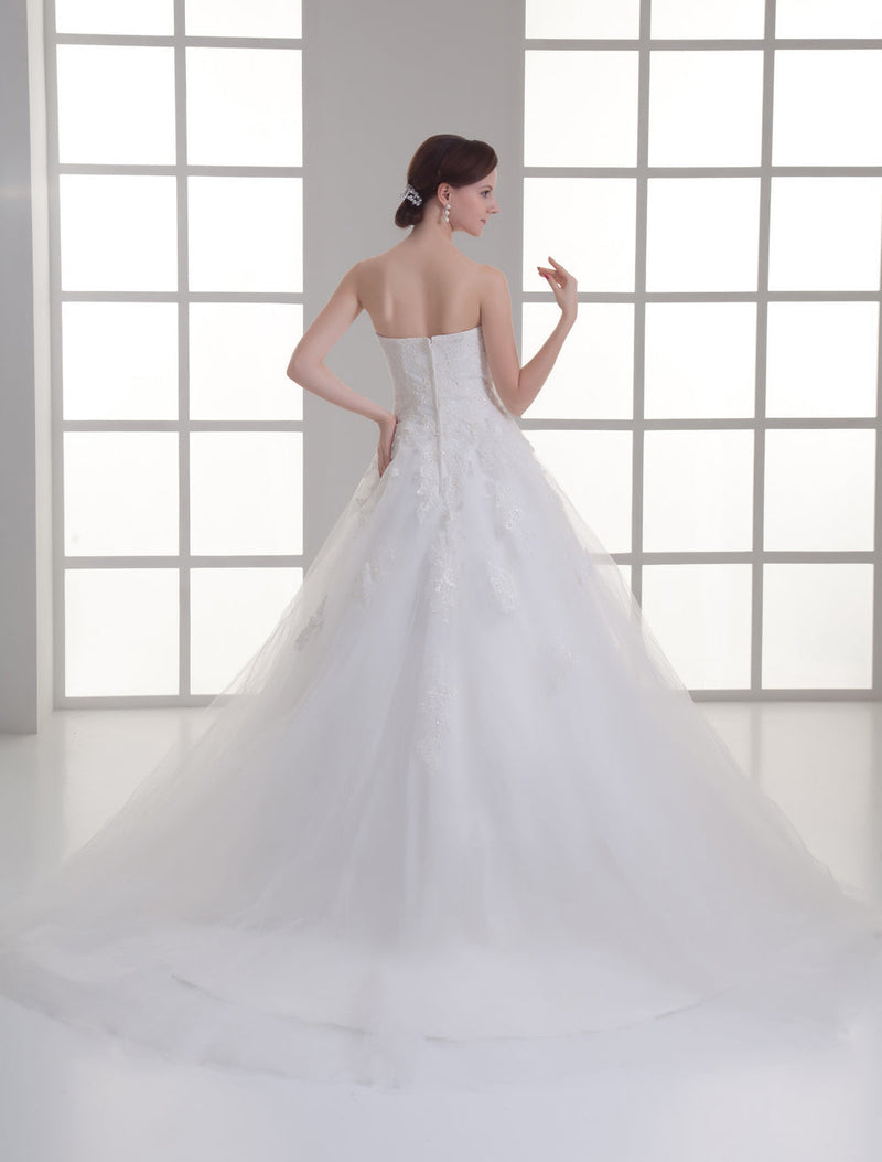 Ivory Sweetheart Neck Strapless Beading Net Wedding Dress