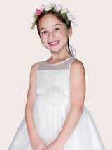 Ivory Tulle Jewel Neck Sleeveless A-Line Beaded Kids Social Party Dresses