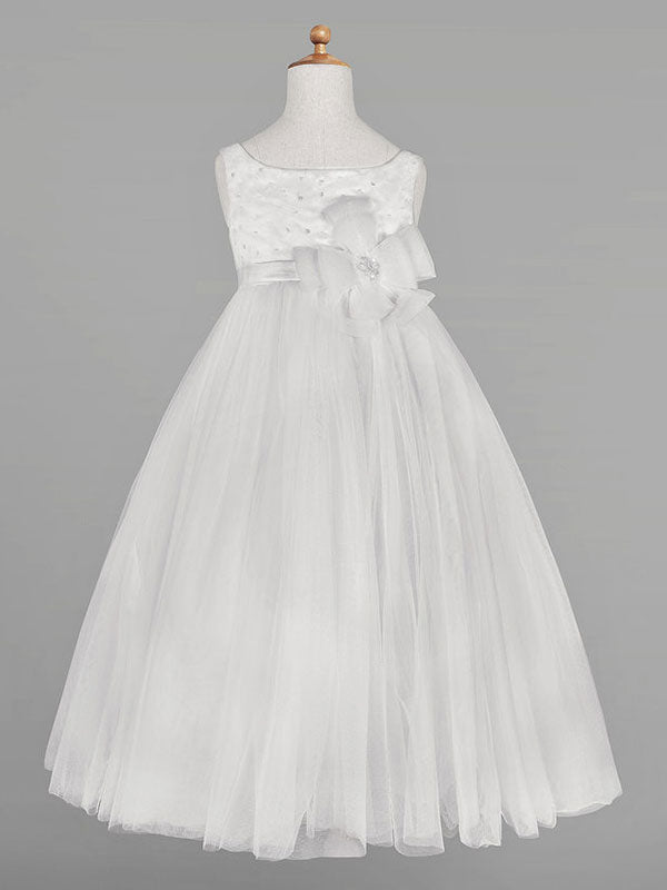 Ivory Tulle Jewel Neck Sleeveless A-Line Kids Party Dresses