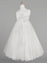 Ivory Tulle Jewel Neck Sleeveless A-Line Kids Party Dresses
