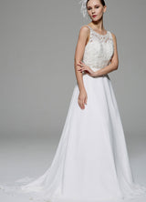 Ivory Wedding Dress Illusion Rhinestone Lace Satin Wedding Gown