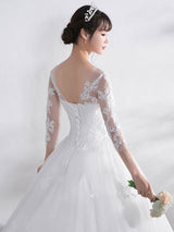 Ivory Wedding Dress Lace Applique Illusion Sweetheart Sexy Backless Half Sleeve A-line Chapel Train Bridal Dress