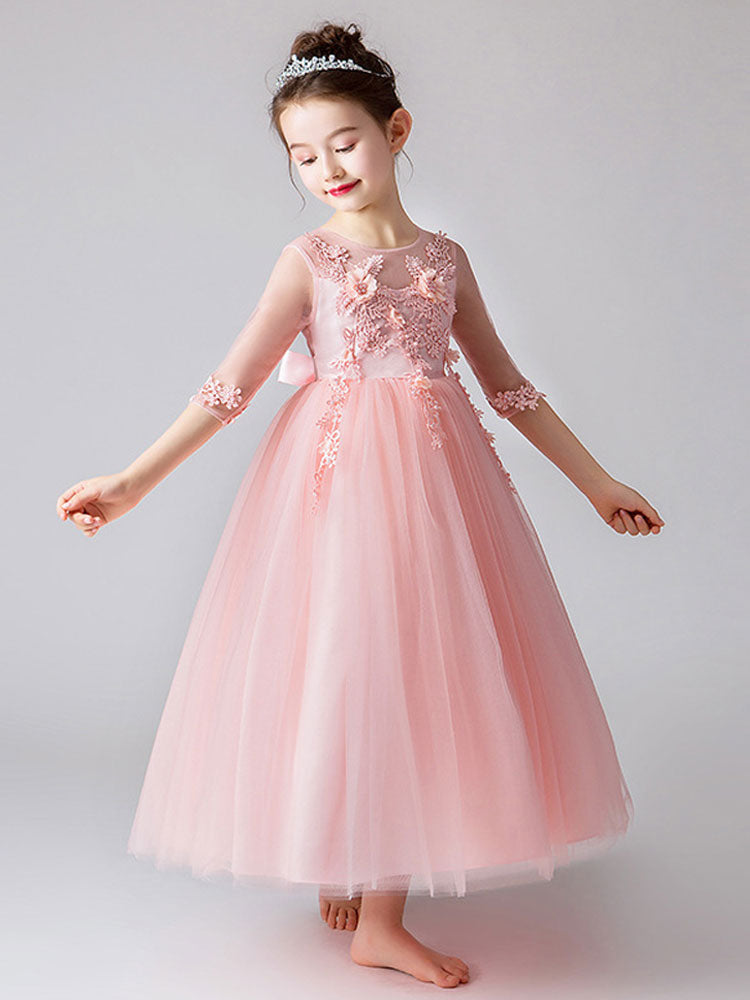 Jewel Neck Half Sleeves Bows Kids Party Dresses