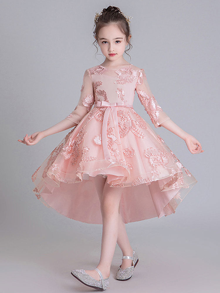 Jewel Neck Half Sleeves Embroidered Kids Social Party Dresses