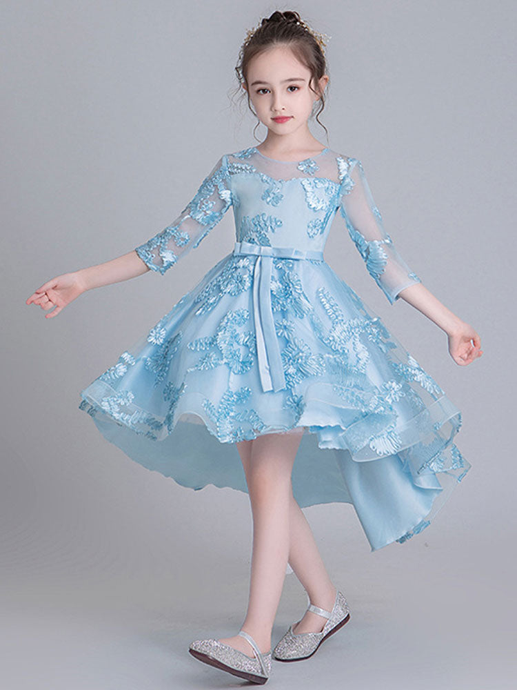Jewel Neck Half Sleeves Embroidered Kids Social Party Dresses