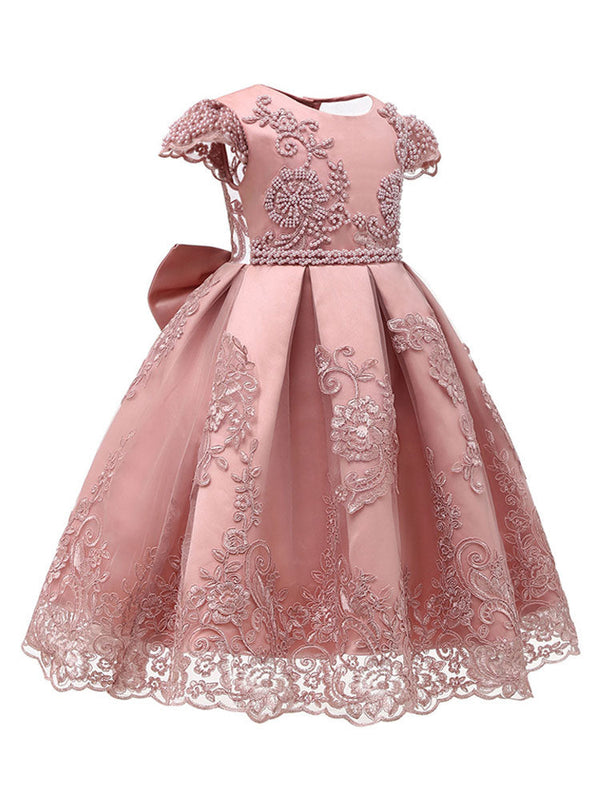 Jewel Neck Lace Short Sleeves Short Kids Social Party Princess Dresses