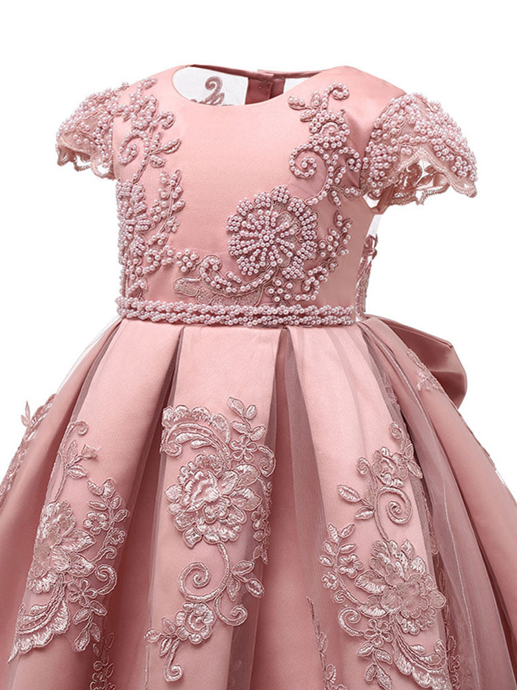 Jewel Neck Lace Short Sleeves Short Kids Social Party Princess Dresses