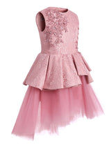 Jewel Neck Lace Sleeveless Short A-Line Applique Kids Social Party Dresses