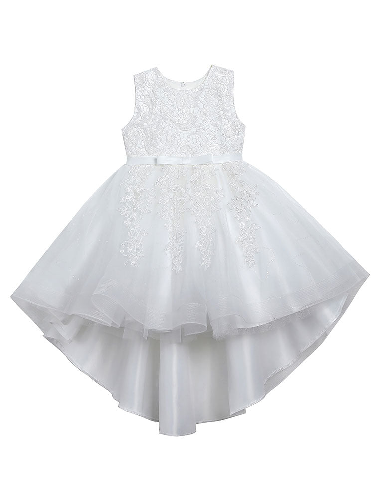 Jewel Neck Lace Sleeveless Short A-Line Bows Red Kids Social Party Dresses