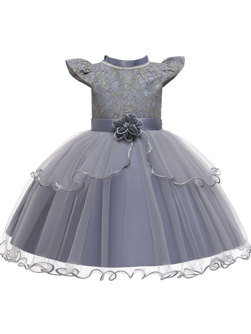 Jewel Neck Polyester Cotton Sleeveless Short Princess Beaded Kids Party Dresses