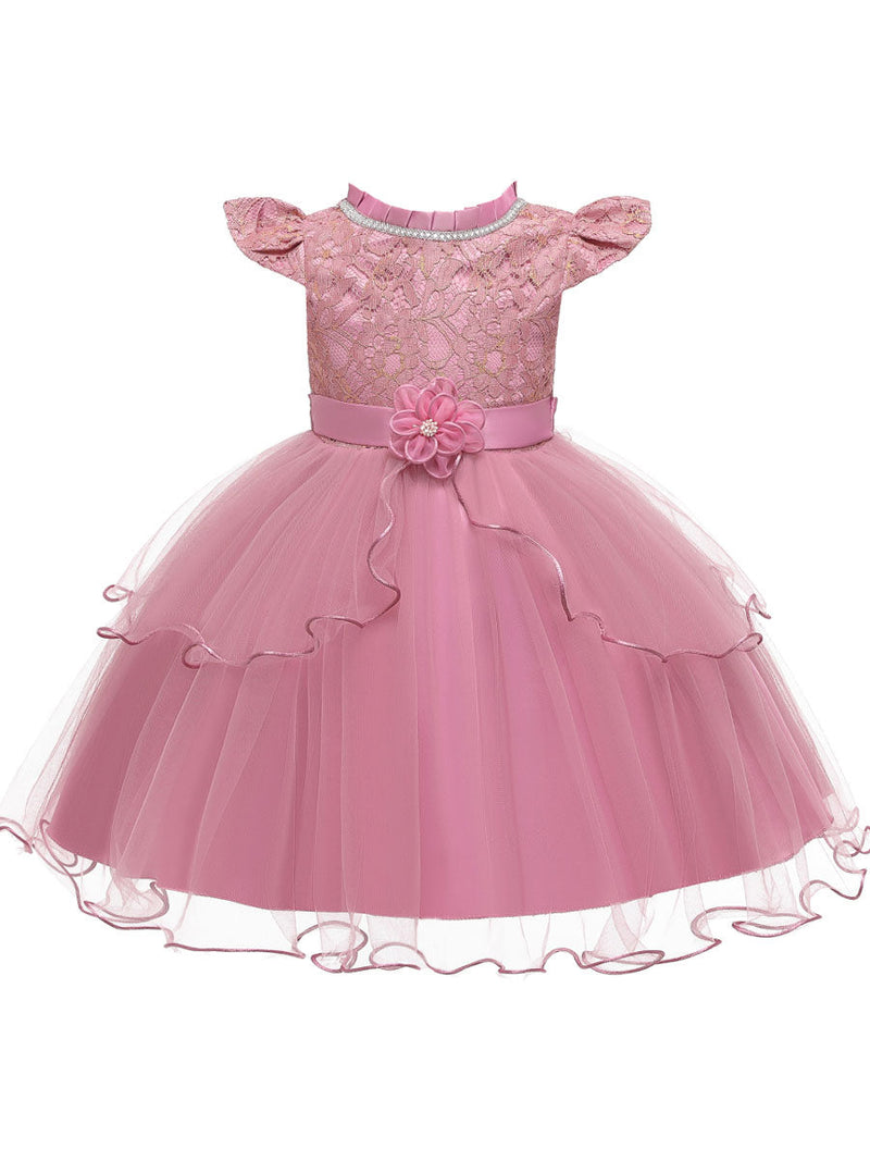 Jewel Neck Polyester Cotton Sleeveless Short Princess Beaded Kids Party Dresses