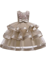 Jewel Neck Polyester Cotton Sleeveless Short Princess Bows Formal Kids Pageant Dress