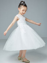 Jewel Neck Polyester Cotton Sleeveless Short Princess Embroidered Kids Social Party Dresses