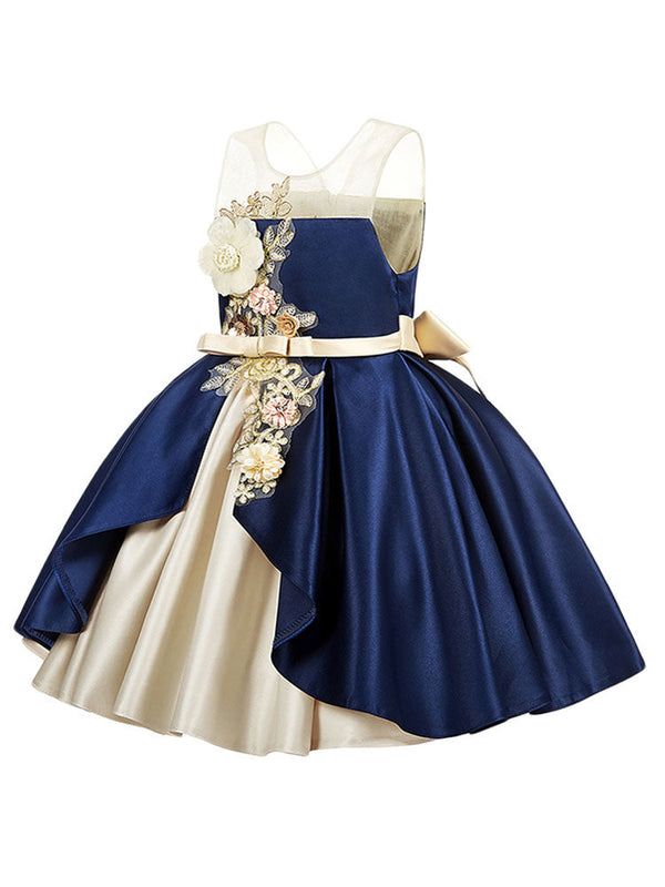 Jewel Neck Polyester Sleeveless Short Ball Gown Bows Kids Party Dresses