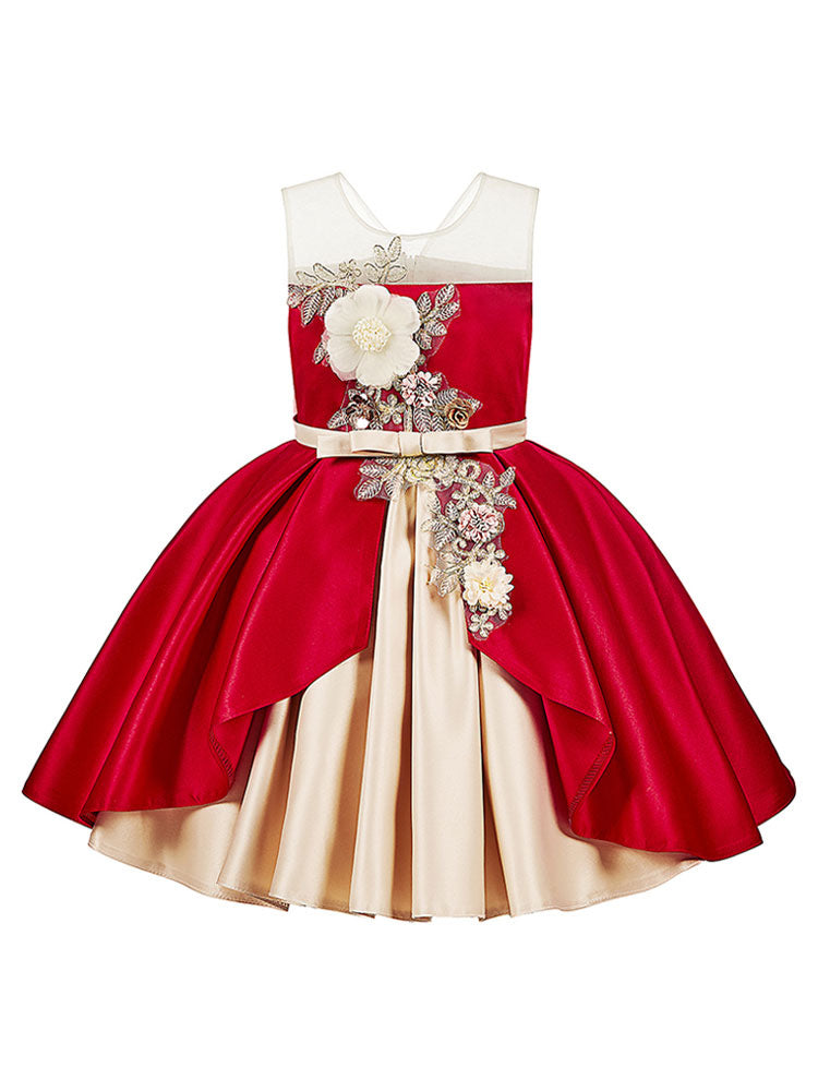 Jewel Neck Polyester Sleeveless Short Ball Gown Bows Kids Party Dresses
