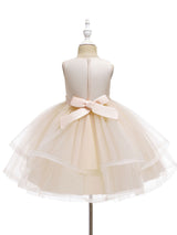Jewel Neck Polyester Sleeveless Short Ball Gown Bows Kids Social Party Dresses