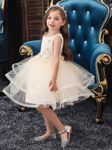 Jewel Neck Polyester Sleeveless Short Ball Gown Bows Kids Social Party Dresses