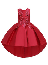 Jewel Neck Polyester Sleeveless With Train Princess Bows Formal Kids Pageant flower girl dresses