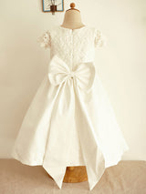 Jewel Neck Short Sleeves Bows Formal Kids Party Dresses