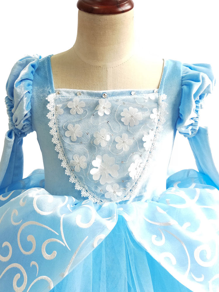 Jewel Neck Short Sleeves Pleated Kids Party Dresses Cinderella Princess Dress