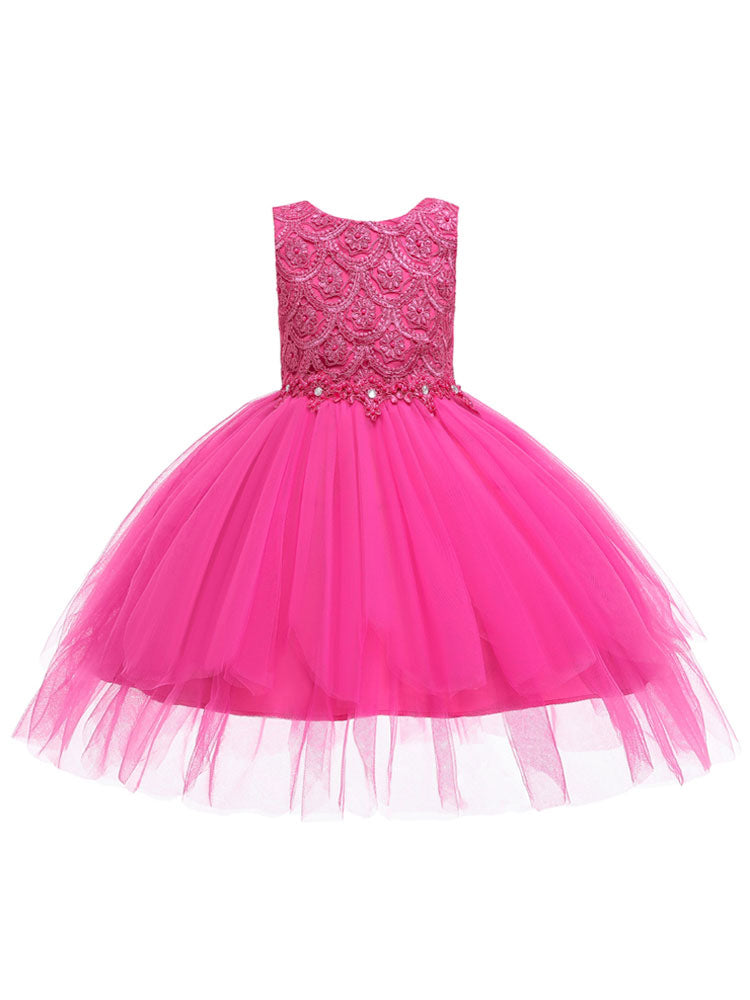 Jewel Neck Sleeveless Bows Formal Kids Pageant flower girl dresses