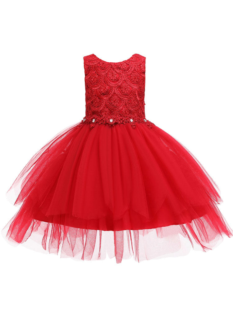 Jewel Neck Sleeveless Bows Formal Kids Pageant flower girl dresses