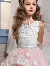 Jewel Neck Sleeveless Butterfly Formal Kids Princess Dresses