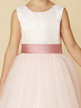Jewel Neck Sleeveless Buttons Formal Ivory Kids Tulle Pageant Dresses