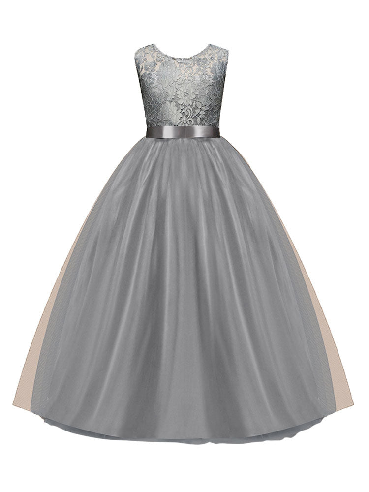 Jewel Neck Sleeveless Floor Length Bows Formal flower girl dress