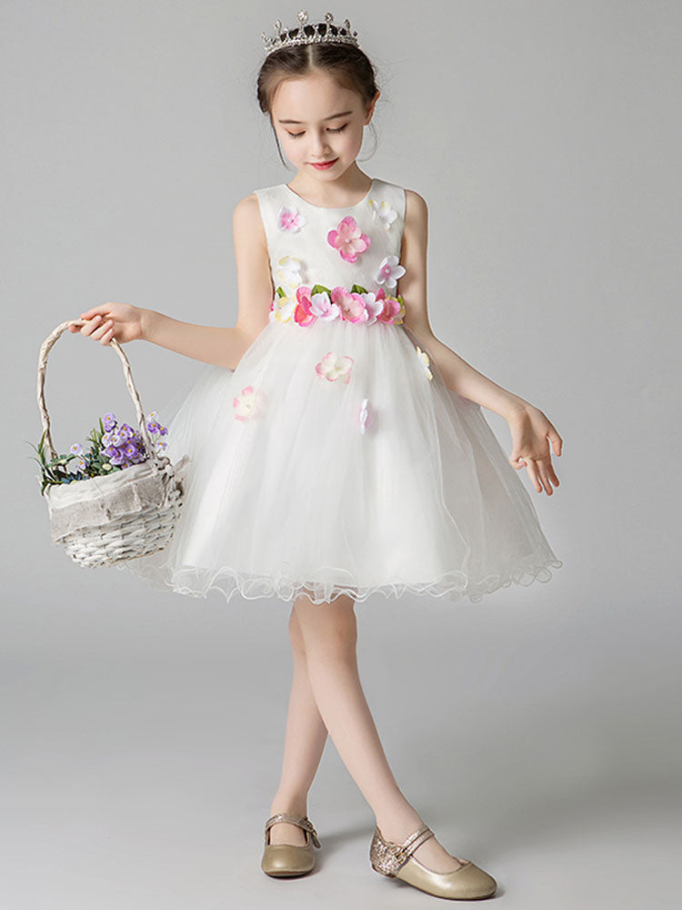 Jewel Neck Sleeveless Flowers Formal Kids Pageant flower girl dresses