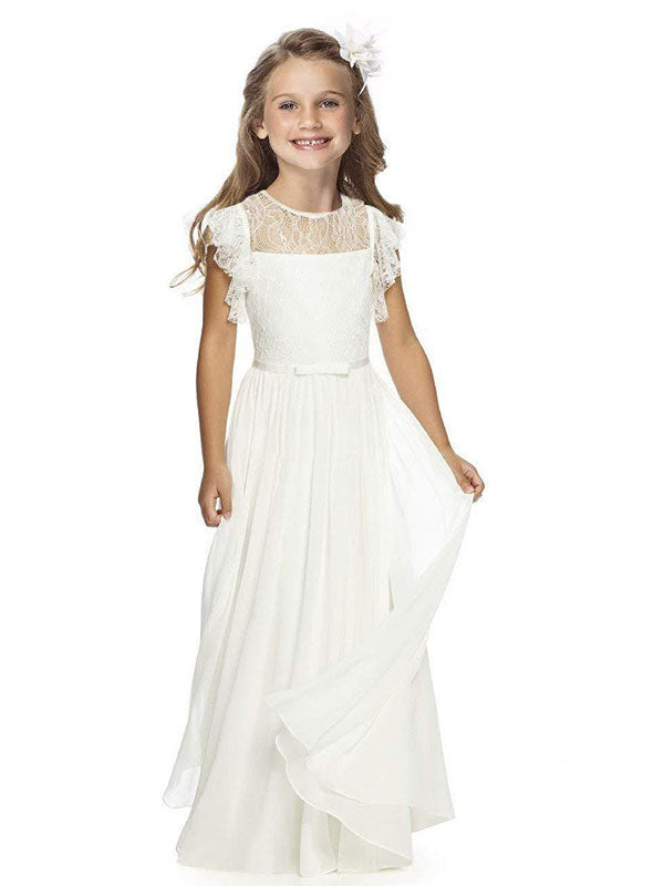 Jewel Neck Sleeveless Pleated Formal Kids Flower Girl Pageant Dress