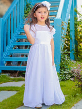 Jewel Neck Sleeveless Pleated Formal Kids Flower Girl Pageant Dress