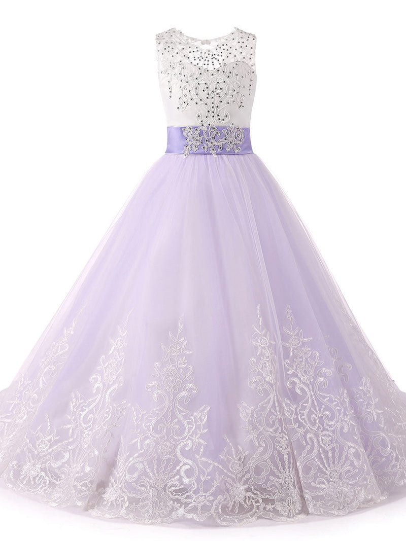 Jewel Neck Sleeveless Studded Formal flower girl dress – Dbrbridal