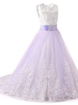 Jewel Neck Sleeveless Studded Formal flower girl dress