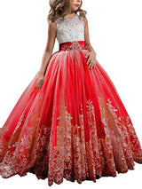 Jewel Neck Sleeveless Studded Formal flower girl dress