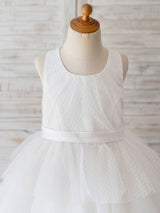 Jewel Neck Sleeveless Tulle Bows Kids Social Party Dresses