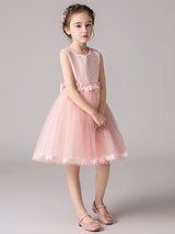 Jewel Neck Tulle Knee-length Princess Flowers Formal Kids Pageant flower girl dresses