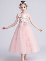 Jewel Neck Tulle Sleeveless Ankle-Length Princess Kids Party Dresses
