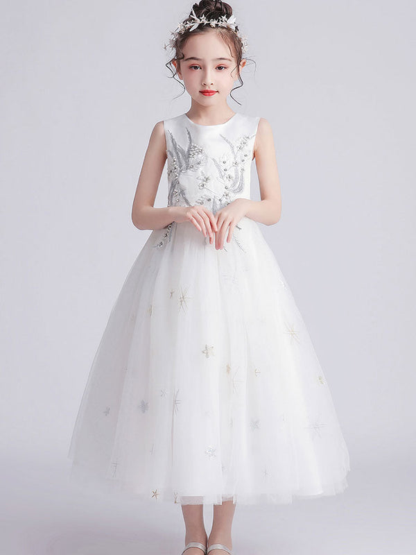 Jewel Neck Tulle Sleeveless Ankle-Length Princess Kids Party Dresses