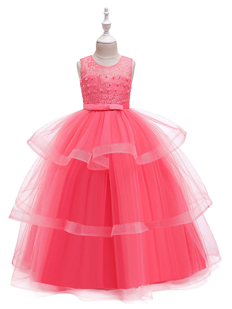 Jewel Neck Tulle Sleeveless Ankle Length Princess Kids Social Party Dresses