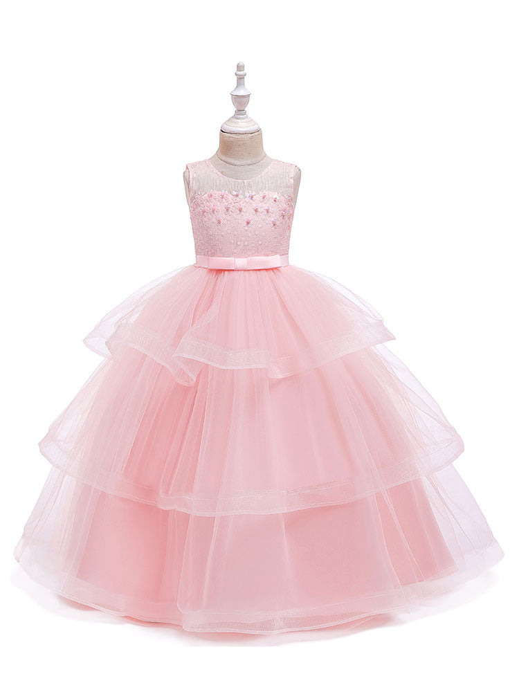 Jewel Neck Tulle Sleeveless Ankle Length Princess Kids Social Party Dresses