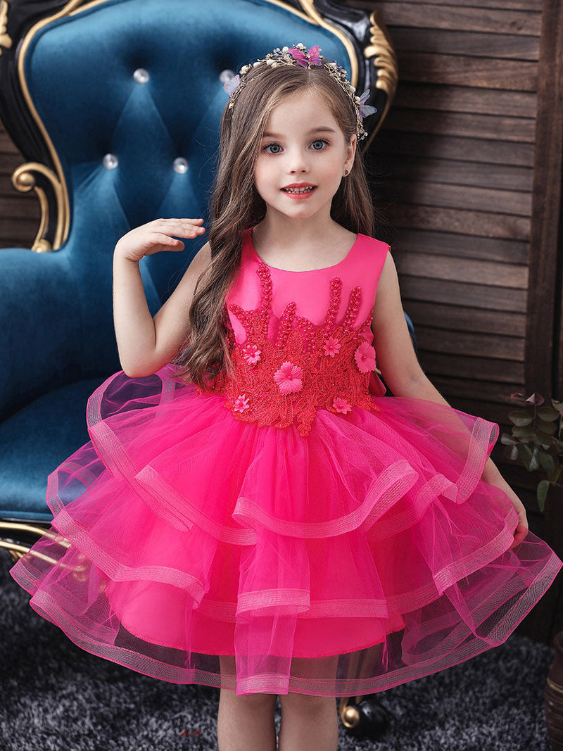 Jewel Neck Tulle Sleeveless Short Princess Beaded Kids Party Dresses ...