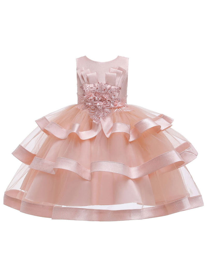 Jewel Neck Tulle Sleeveless Short Princess Flowers Formal Kids Pageant flower girl dresses