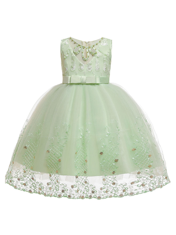 Jewel Neck Tulle Sleeveless Short Princess Kids Pageant flower girl dresses