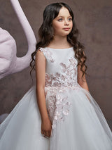 Jewel Neck Tulle Sleeveless Sweep Princess Embroidered Formal Kids Pageant flower girl dresses