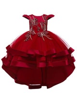 Jewel Neck Tulle Sleeveless With Train Princess Bows Kids Social Party Dresses