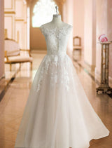 Jewel Neck Wedding Dresses Princess Silhouette Sleeveless Lace Soft Pink Tulle Bridal Gowns